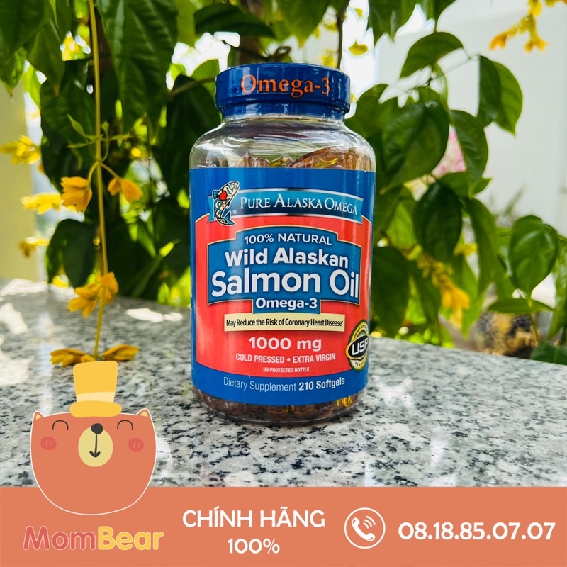 Viên dầu cá hồi Pure Alaska Salmon Oil Omega 3 1000 mg lọ 210 viên của Mỹ