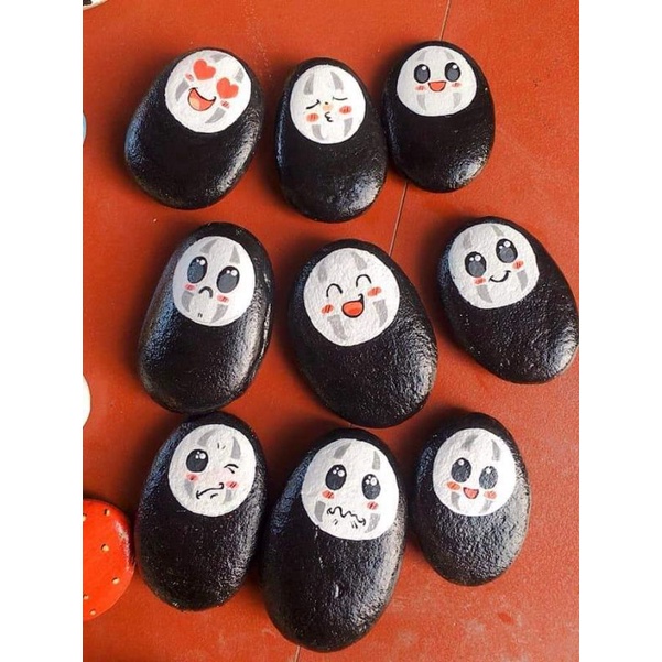 Tranh đá cuội mini hình vô diện cute, đá chặn giấy quà tặng ý nghĩa