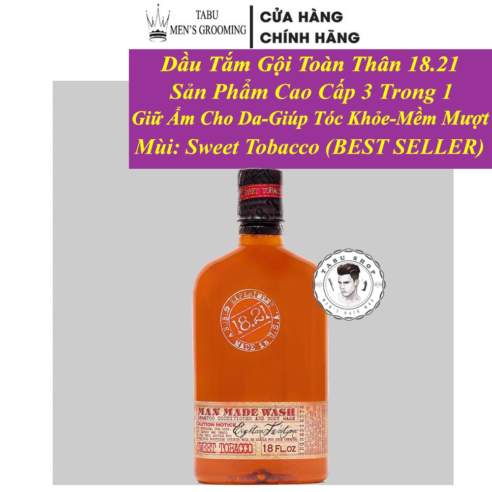 18.21 Man Made Wash 533ml | Sữa TẮM 1821 GỘI XẢ 3 trong 1 |  Chính Hãng Nhập Từ Mỹ