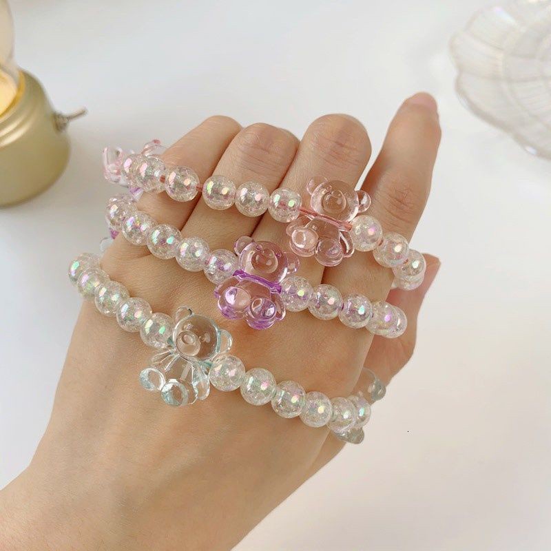 Dây buộc tóc đính hạt pha lê hình gấu dễ thương phong cách Hàn Quốc