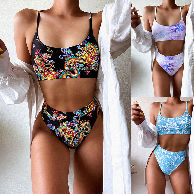 Girls Bikini Printed 2 Pieces Swimsuit Triangle Bikini Set