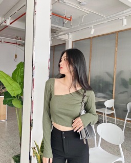 ÁO CROPTOP CỔ LỆCH TAY DÀI [𝐂𝐇𝐎𝐂𝐎𝐋𝐀𝐓𝐄 𝐦𝐢𝐱𝐱]