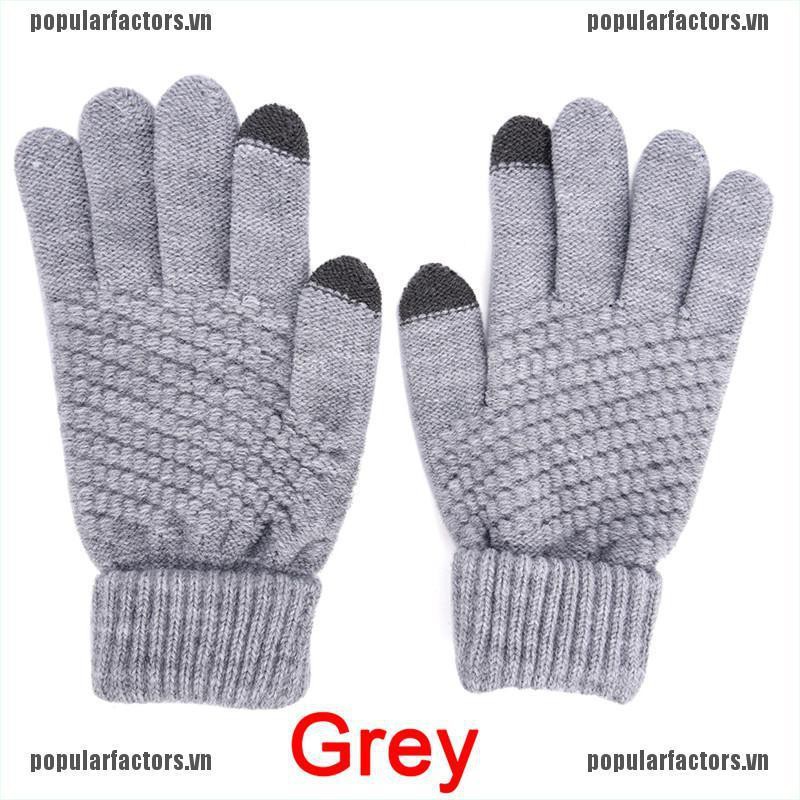 Găng tay len dệt kim giữ ấm mùa đông sử dụng được màn hình cảm ứng thời trang dành cho cả nam và nữ