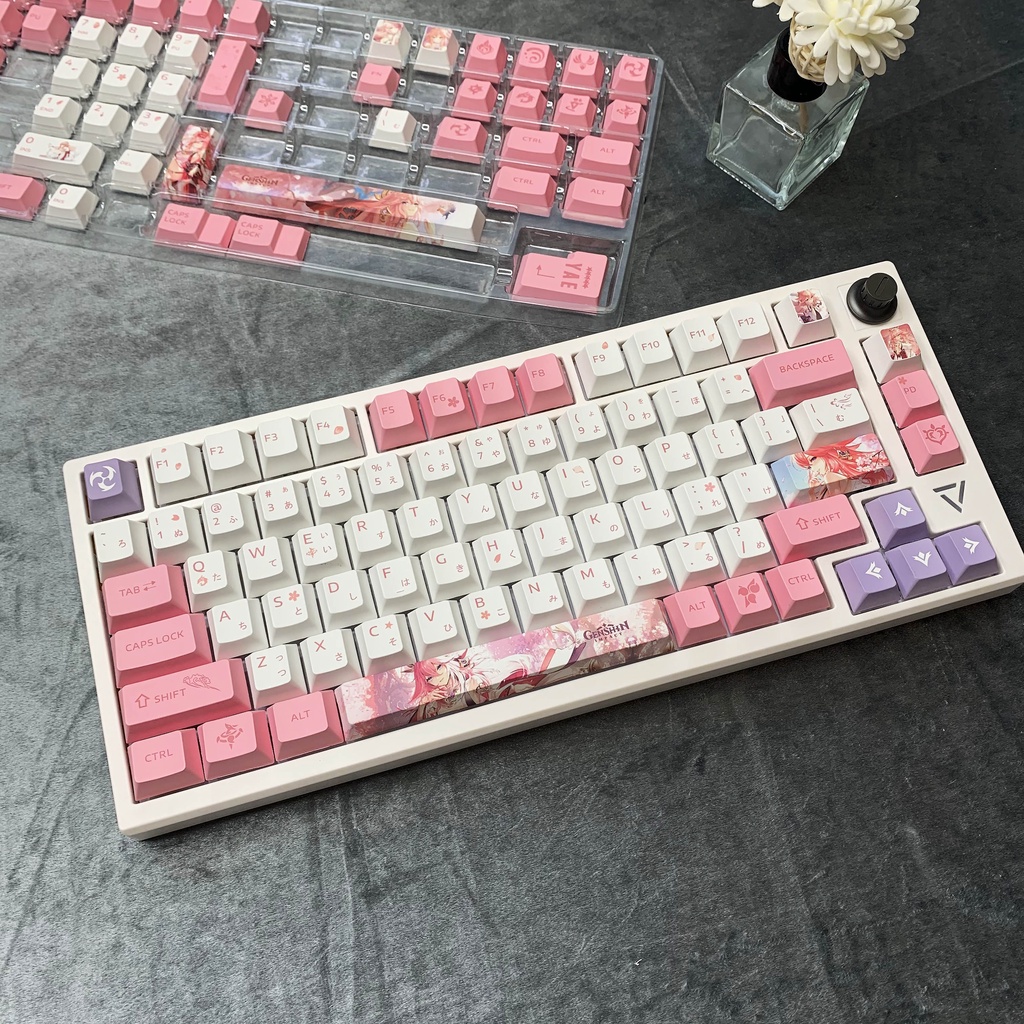 Keycap Genshin Impact YAE MIKO Nút Bàn Phím PBT Dye sub Keycaps Nhuộm Thăng Hoa 135 Phím Họa Tiết Hoạt Hình anime Màu Hồng