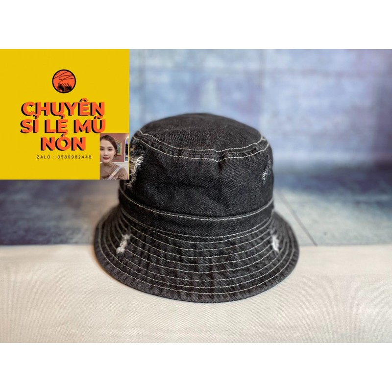 NÓN BUCKET TAI BÈO JEANS TRƠN