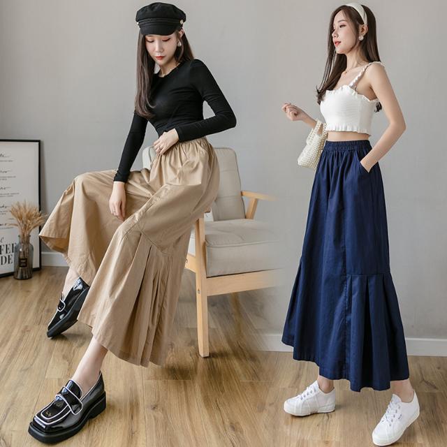 Hàng Có Sẵn Hàng Đang Giảm Giá Quần Ống Rộng Cạp Cao Màu Trơn Tới Mắt Cá Chân Lưng Thun Xuân Hè Cho Nữ