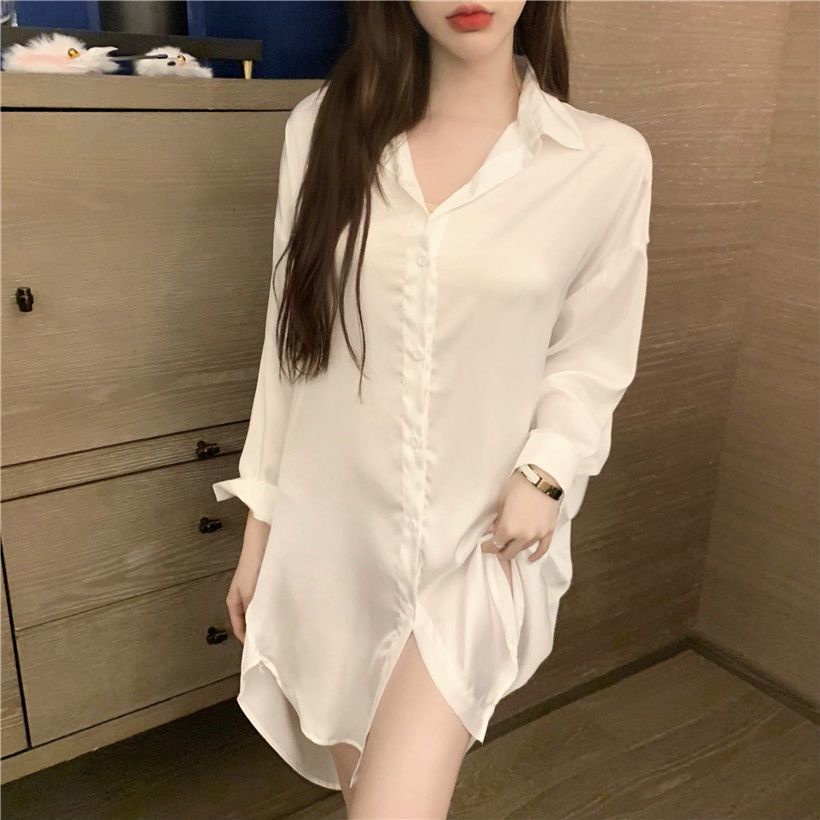 Đầm Ngủ Sơ Mi Voan Dài Đến Giữa Bắp Chân Mỏng Plus Size Cho Nữ