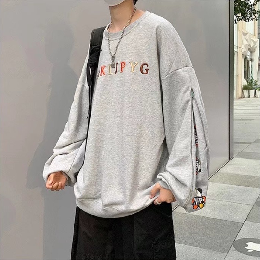 Áo Nỉ Tay Dài Cổ Tròn Thêu Chữ Đơn Giản Thời Trang Hàn Quốc Dành Cho Nam Nữ