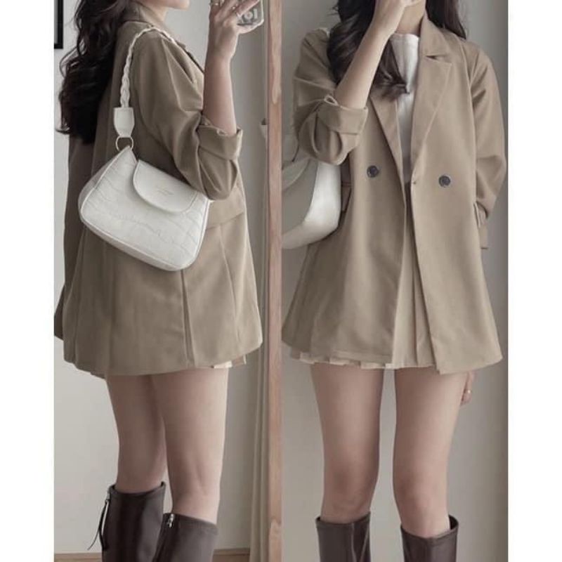 Ao blazer tay dài 1 lớp fom dáng dài phong cách Hàn Quốc mới