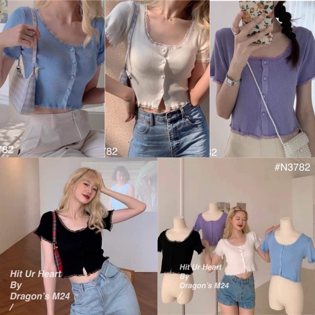 Áo Kiểu IMI CROPTOP full bảng màu chất vải thun gân dễ mix form chuẩn thiết kế phối ren độc lạ