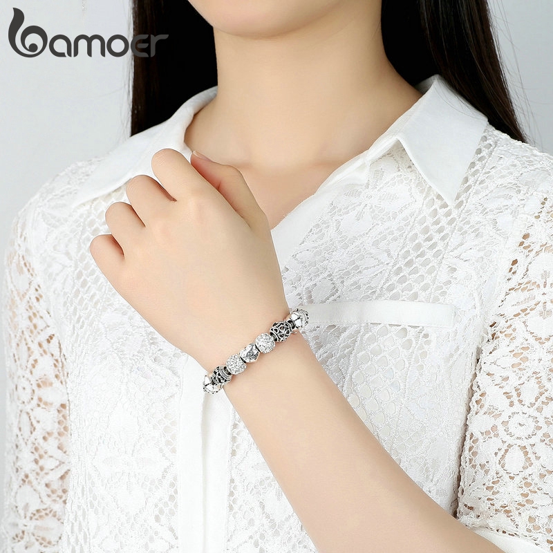 Vòng đeo tay Bamoer PA1455 đính hạt thủy tinh có 4 màu sắc dùng làm quà tặng trang sức thời trang cho nữ