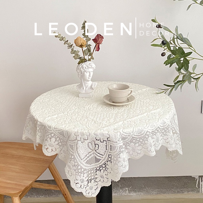 Khăn trải bàn vintage phối ren hoa màu trắng , khăn trải bàn decor – LEODEN Decor