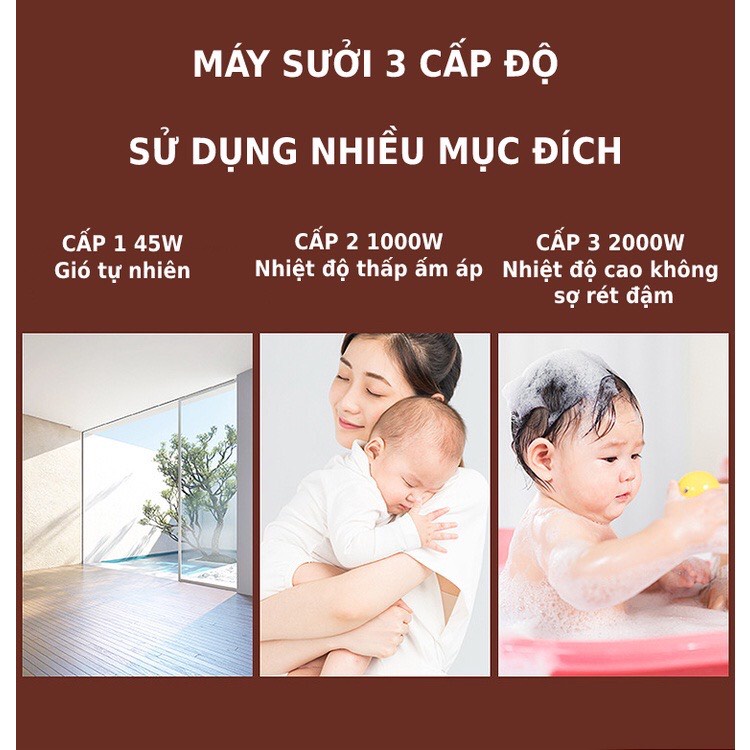 Quạt sưởi gốm máy sưởi làm ấm không khí công suất 2000W camel 3 cấp độ nhiệt an toàn cho người già trẻ nhỏ V700