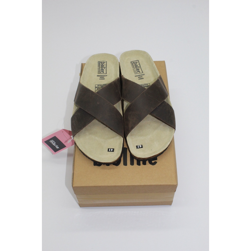 [DÉP DA THẬT] Dép birken quai chéo Bioline đế trấu da bò thật unisex mã B03 - Bioline Official