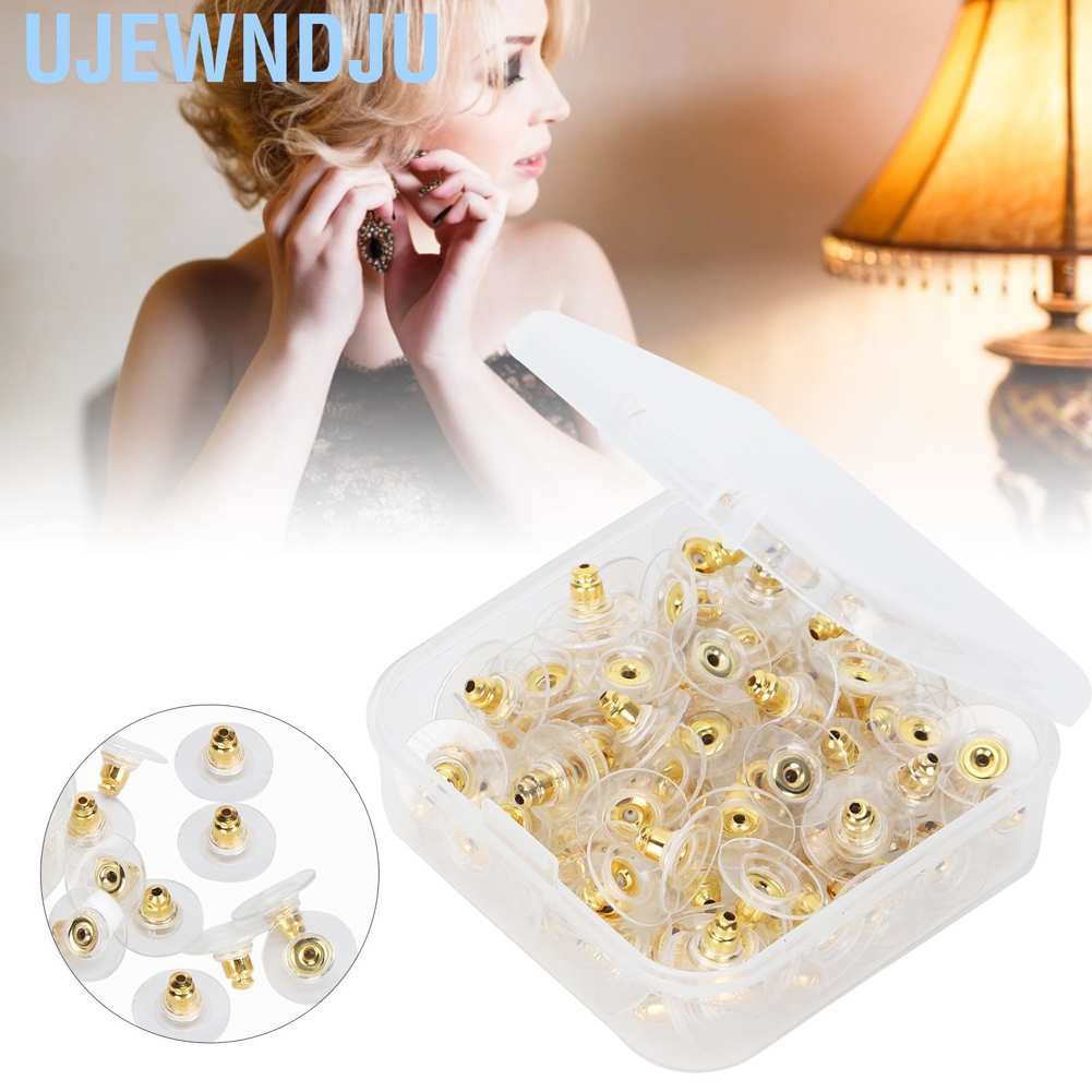 Ujewndju 100Pcs Earring Backs Post Backings Stopper Replacement Stud Secure Hook