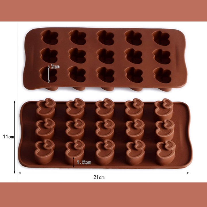 HCM - Khuôn silicon đổ socola, rau câu, kẹo dẻo đường hình tim đôi 15 viên