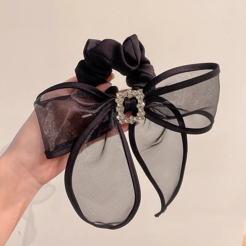 Dây Cột Tóc Nơ Ruy Băng Dài Cỡ Lớn Màu Đen Phong Cách Hàn Quốc Xinh Xắn Cho Nữ