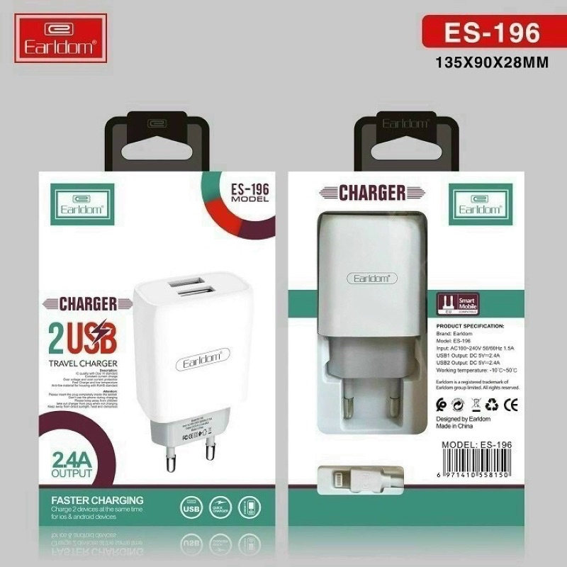 Sạc bộ Earldom tiếp nối các dòng củ sạc thông minh và hỗ trợ sạc nhanh cho ip