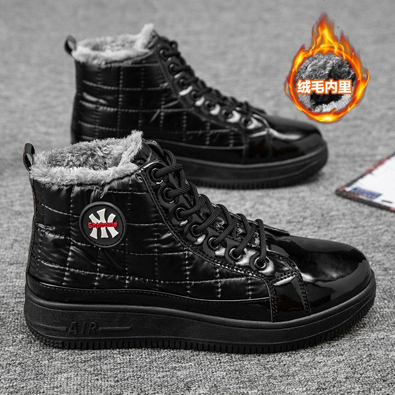 Giày Bốt Martin Cổ Cao Chất Liệu Da Cotton Phối Nhung Dày Giữ Ấm Mùa Đông Cho Nam 2021 | BigBuy360 - bigbuy360.vn