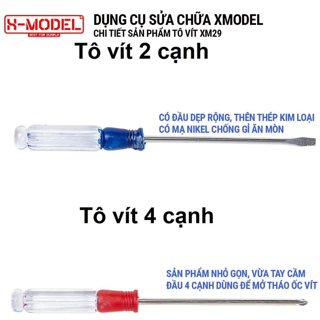 Dụng cụ tô vít 2 cạnh và 4 cạnh XM29 dụng cụ sửa chữa linh kiện, tháo lắp thép chống rỉ XMODEL