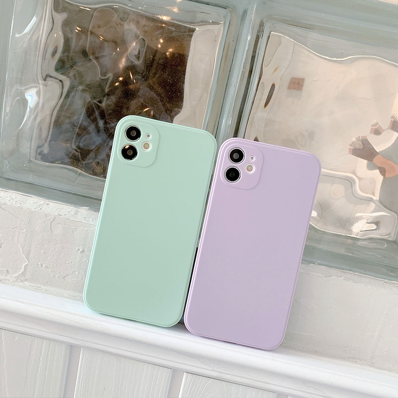 【COD】Solid color iPhone Case Casing Straight Cube iPhone11 12 Pro Promax Liquid Silicone iPhone6 6s 7 8 Plus X XS XR XSMAX Anti-fall Soft Case Cover AISMALLNUT