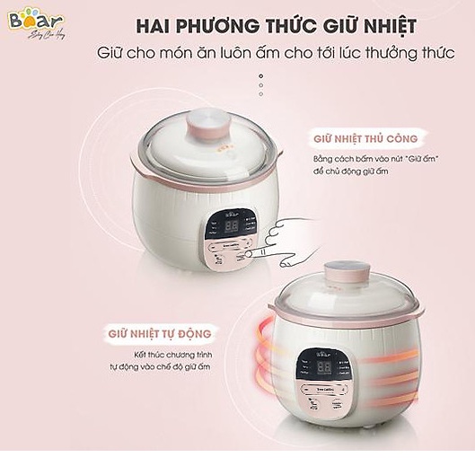 Nồi Nấu Chậm Bear Sube001 0.8L Chính Hãng, Nồi Chưng Yến, Hấp Luộc Ninh, Nấu Cháo Dinh Dưỡng Siêu Ngon Hơn Nồi Áp Suất