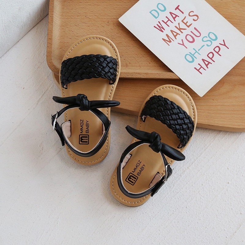 Sandal bé gái - dép quai hậu cho bé gái đan dây thắt nơ da mẫu mới siêu điệu, quai dán chỉnh độ dài Babybees V732