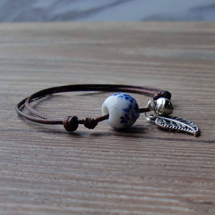 Vòng đeo tay dây bện mặt gốm phong cách retro đáng yêu | BigBuy360 - bigbuy360.vn