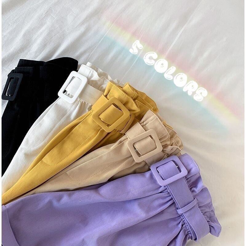 Quần Short Cotton Lưng Cao Ống Rộng Màu Trơn Thời Trang Mùa Hè Cho Bé 5-12 Tuổi