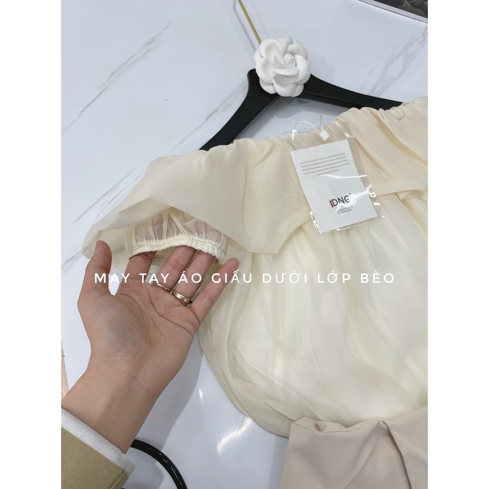 Set áo trễ vai be mix chân váy nắp túi set váy áo nữ LT260