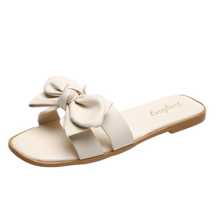 Dép IELGY đế bằng mũi vuông đính nơ thời trang Hàn Quốc mùa hè cho nữ