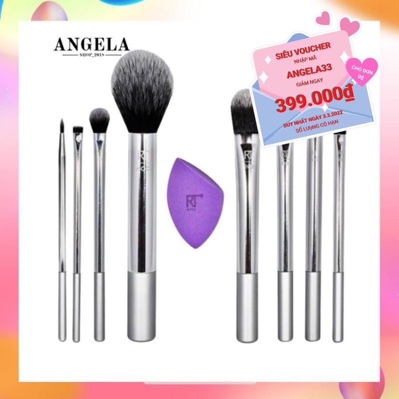 (Thanh lý lỗi) bộ cọ trang điểm real technique phiên bản giới hạn disco glam angelashop set cọ 8 cây 1 mút cọ mền dễ tán