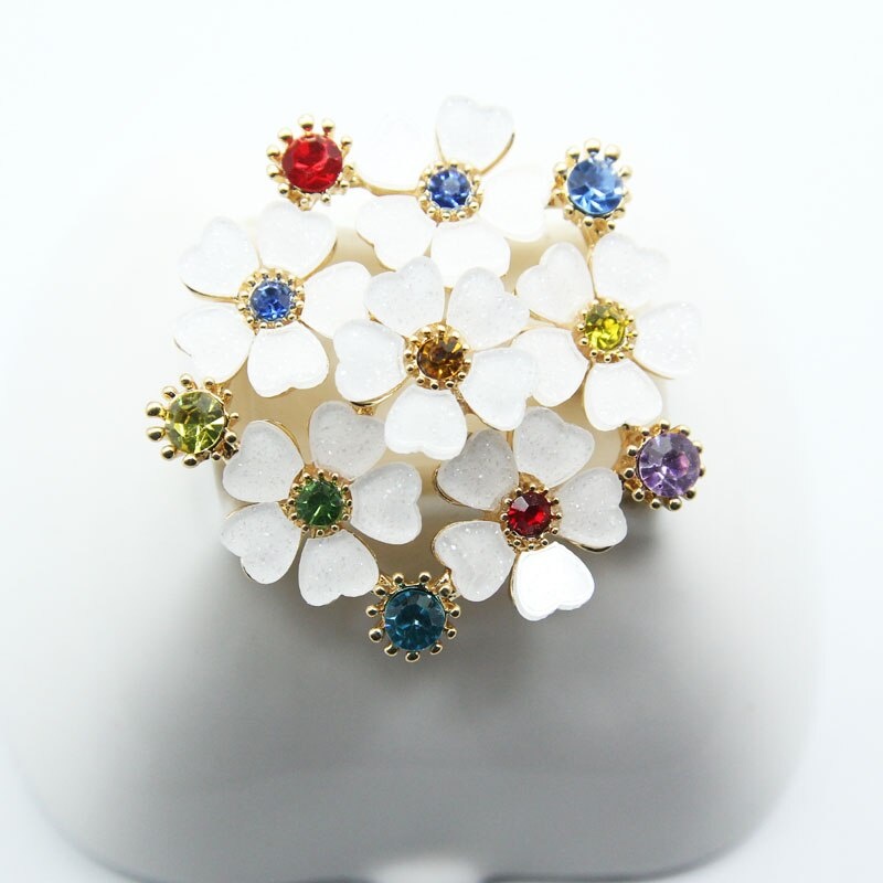 Elegant White Resin Flower Brooches Multi color Rhinestone Flower brooch pins Women Wedding jewelry accessories clothes pin