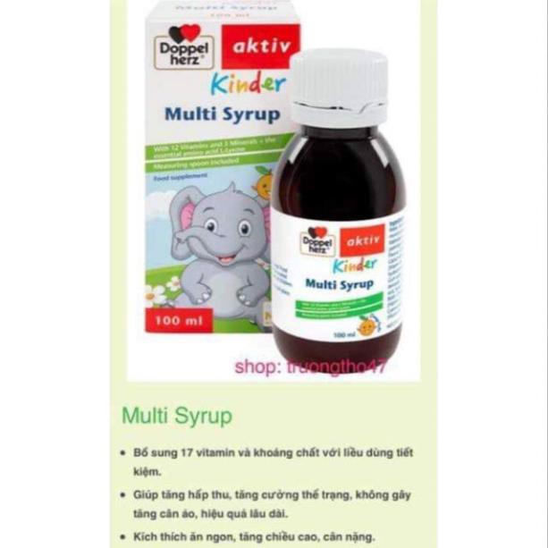 Siro ăn ngon DoppelHerz kinder multivitamin syrup with L-Lysine (khỏe như voi, bớt ốm còi ,vươn tầm vóc ,HCH, Đức