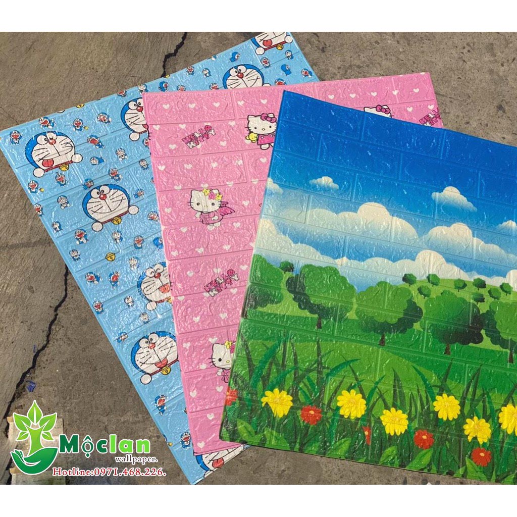 Xốp dán tường 3d trẻ em doremon và hello kitty Siêu Dễ Thương. KT 70cm x 77cm.