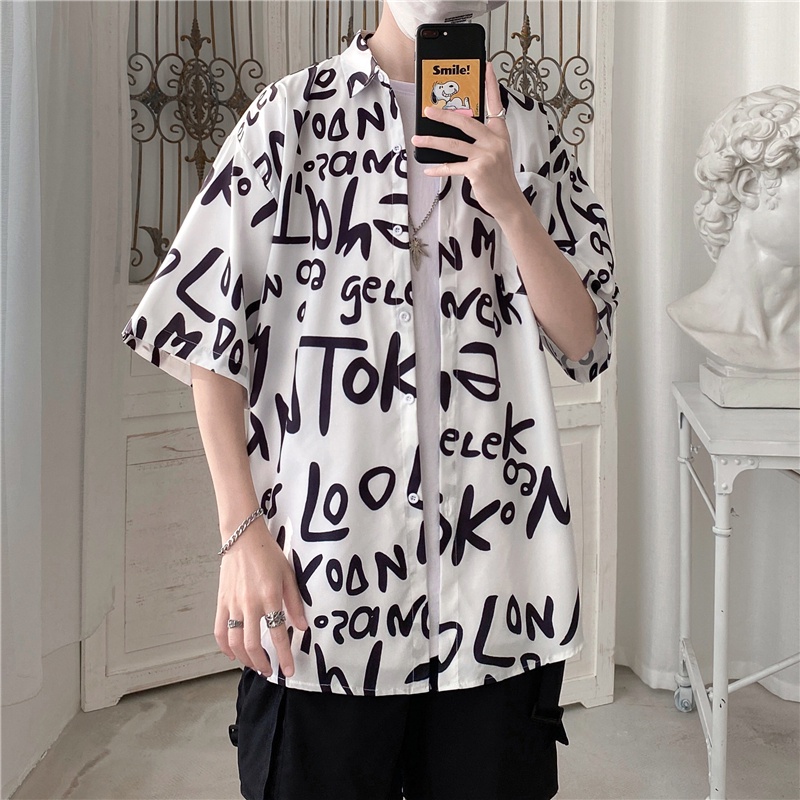 Áo Sơ Mi Tay Ngắn Dáng Rộng In Họa Tiết Thời Trang Mùa Hè Cho Nam Và Nữ 4 Màu (M-3Xl)