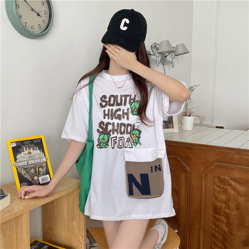 Áo Thun Tay Ngắn Dáng Rộng Phối Túi Thiết Kế Mới Thời Trang Mùa Hè Dành Cho Nữ