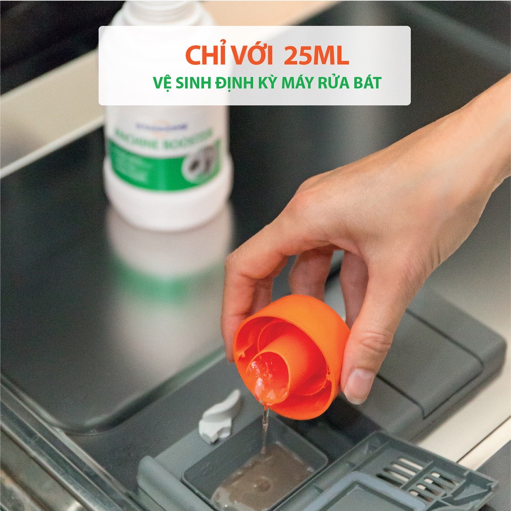 Dung dịch vệ sinh lồng giặt và máy rửa bát Stanhome Machine Booster 500ml làm sạch hiệu quả cặn bám bột giặt và dầu mỡ