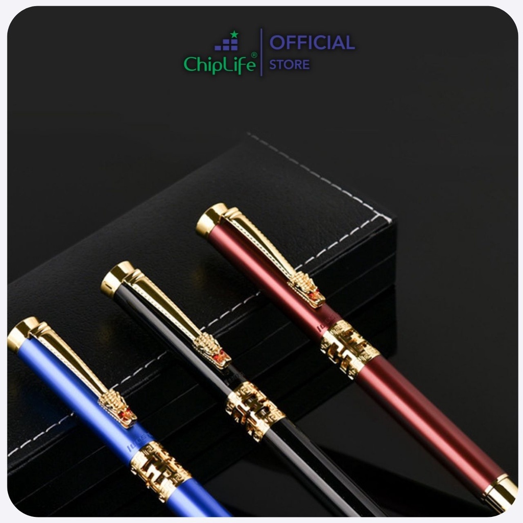 Bút ký kim loại nắp đầu rồng viền chữ thập CHIPLIFE RP01 khắc tên - Ngòi bút 0.5mm mực gel màu xanh
