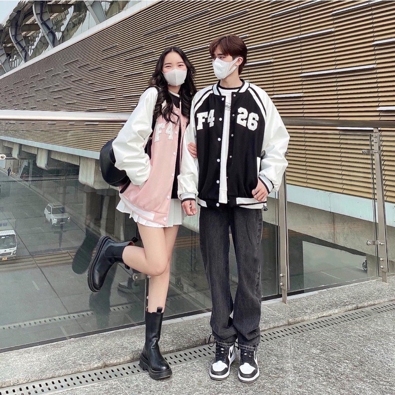 Áo Khoác Bomber Nỉ F426 Form Rộng Unisex, Áo Bomber Nữ Màu Hồng Dễ Thương