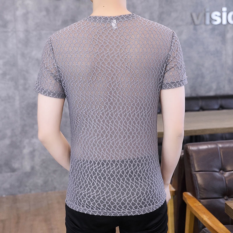 Áo Thun Tay Ngắn Cổ Chữ V Phối Lưới Siêu Mỏng Thời Trang Mùa Hè Cho Nam