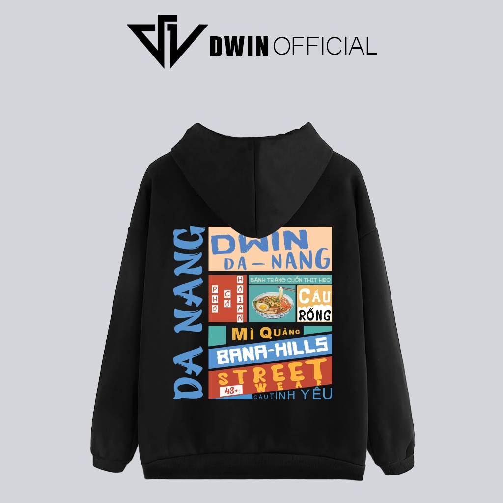 Áo hoodie Đà Nẵng Nỉ unisex DWIN basic nam nữ form rộng oversize local brand SP00067