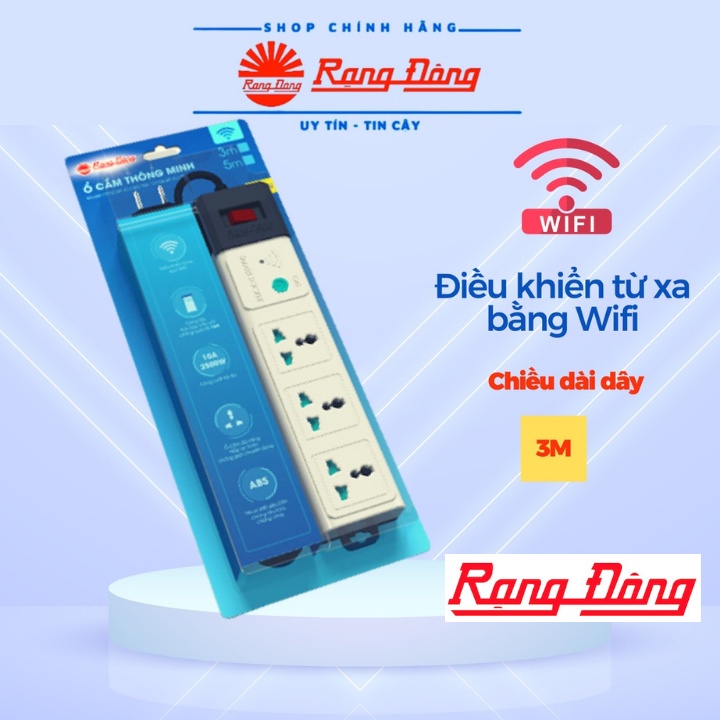 Ổ cắm điện thông minh Rạng Đông điều khiển từ xa bằng Wifi, dây dài 3 mét, 5m, ổ cắm đơn tương thích-BH 12 Tháng