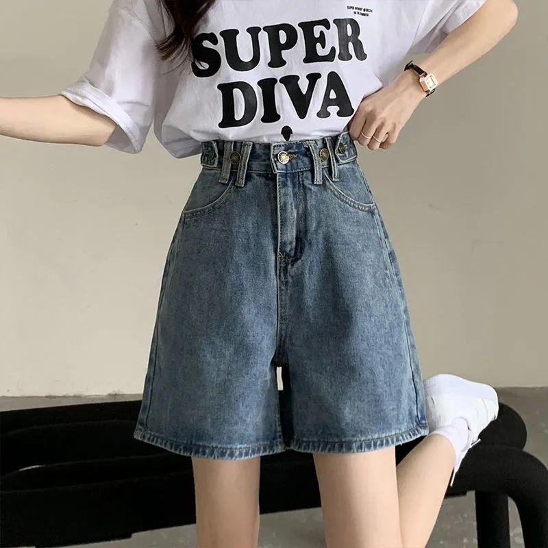 Jiashucheng Quần Short Denim Cạp Cao Ống Rộng Phong Cách Hàn Quốc Thời Trang Mùa Hè Hàng Mới