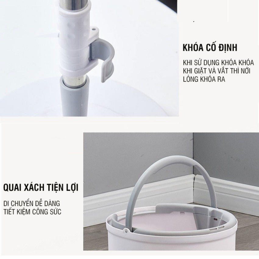 Bộ cây lau nhà chổi lau nhà tự vắt 360 độ chính hãng cao cấp chất liệu Inox 304 thế hệ mới gọn nhẹ tặng 2 bông lau