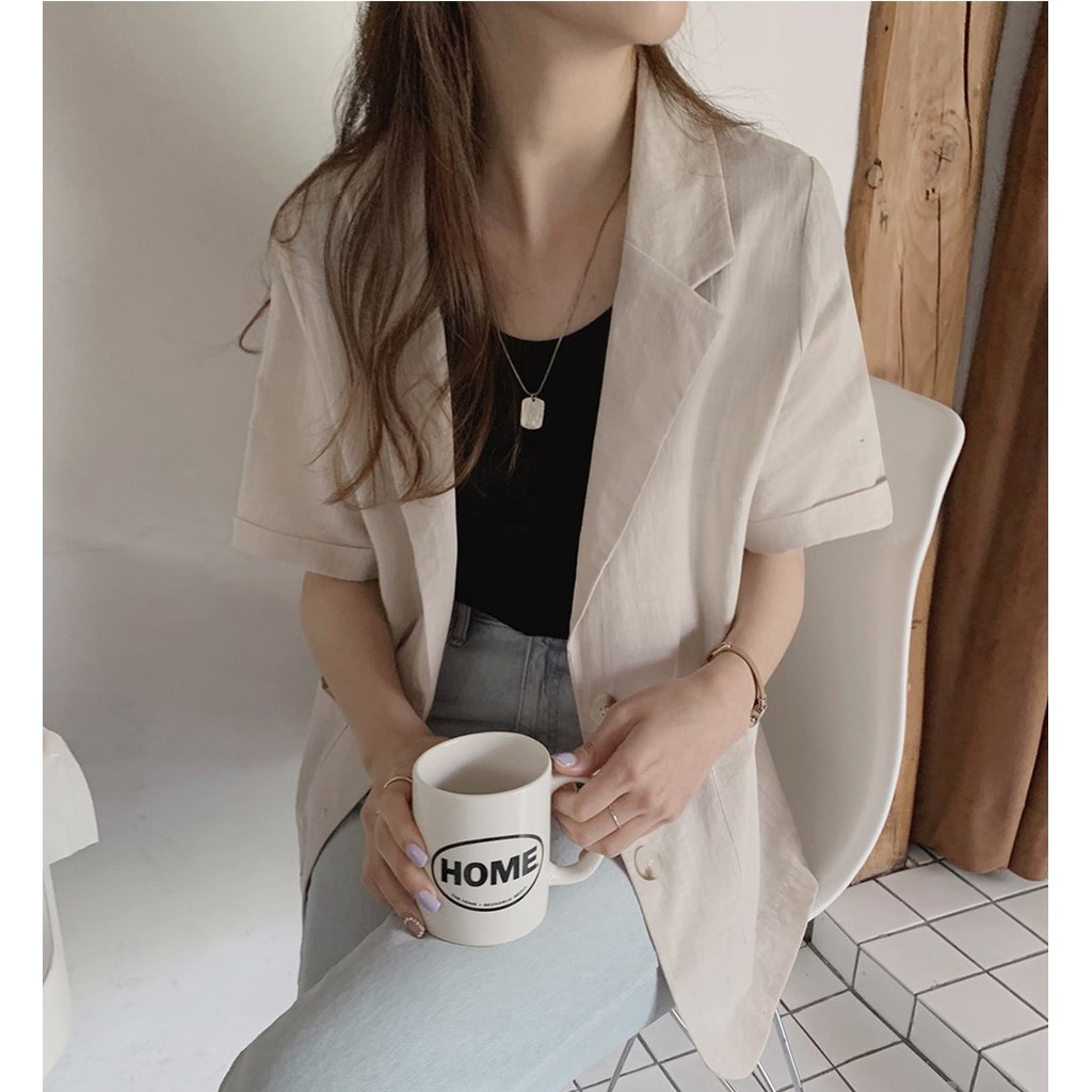 Áo khoác blazer tay ngắn cài khuy phong cách Hàn Quốc dành cho bạn nữ 43951 | BigBuy360 - bigbuy360.vn