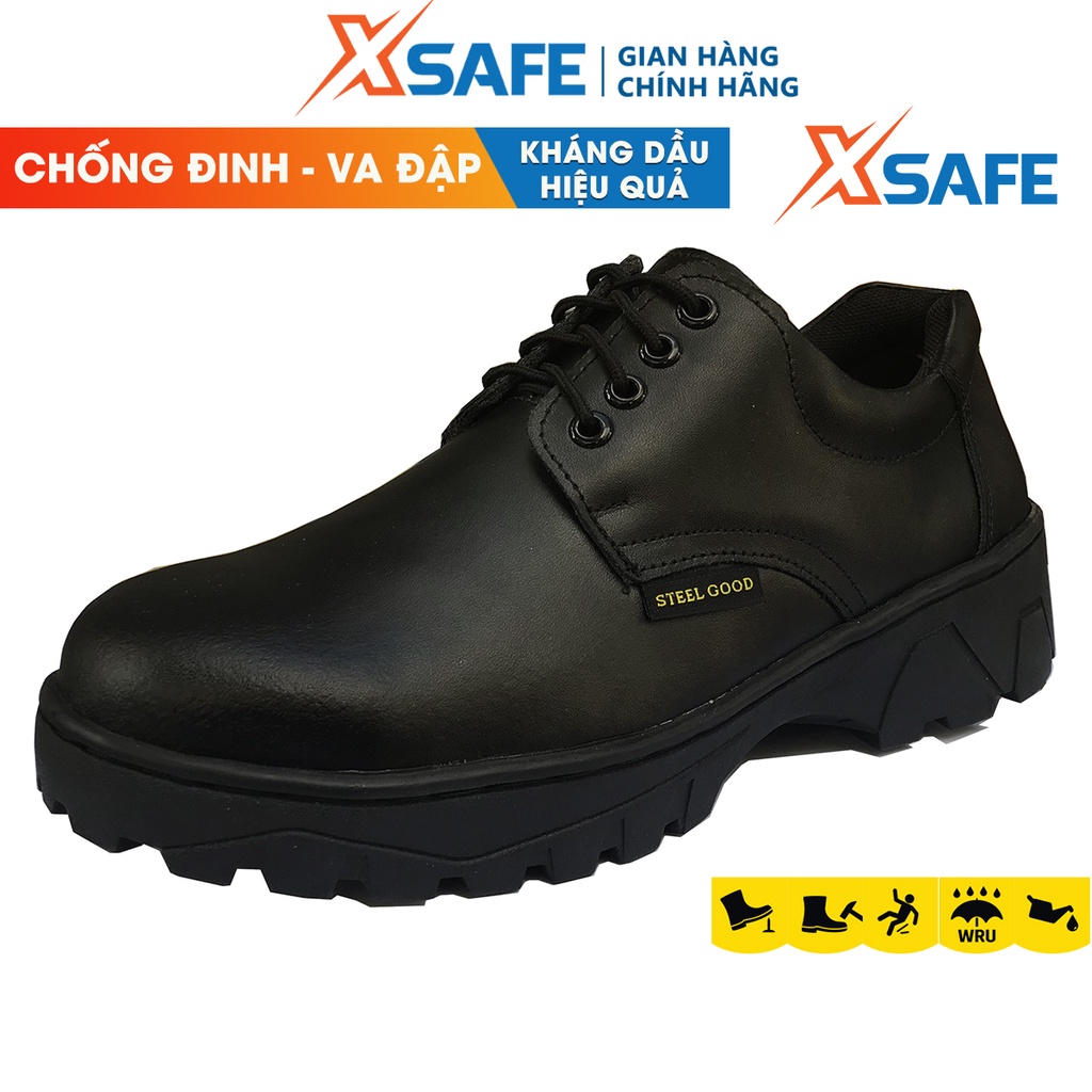 Giày bảo hộ lao động nam XSAFE da bò thật, chống đinh, chống va đập, kháng dầu, chỉ may gia cố đế bền chắc - STEEL GOOD
