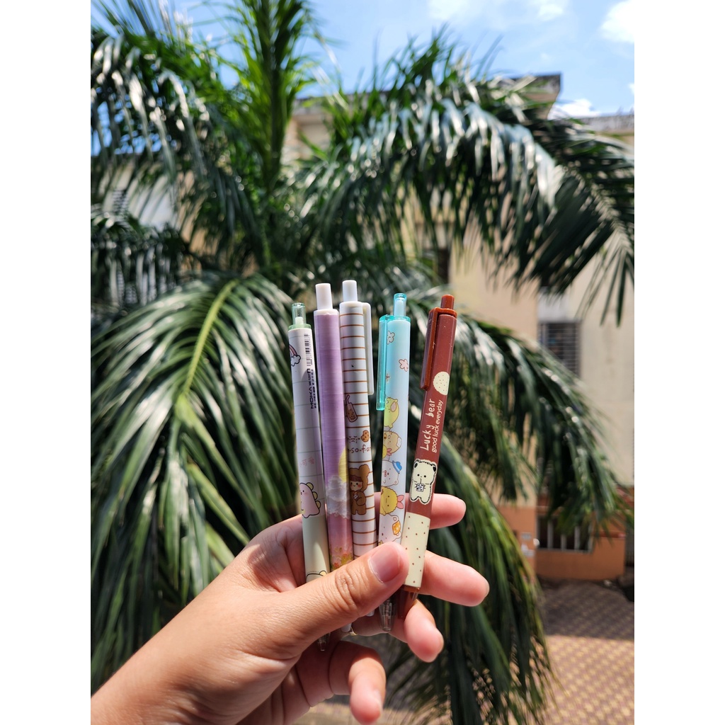 SET 5 BÚT MỰC GEL ĐEN HOẠT HÌNH NGÒI 0.5mm