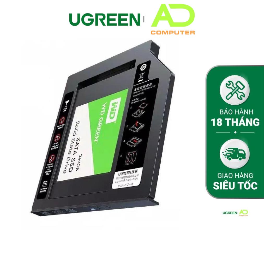 Khay đựng ổ cứng 2.5&quot; cho Laptop có ổ CD mỏng 9.5mm UGREEN 70657 cao cấp - Hàng phân phối chính hãng - Bảo hành 18 tháng