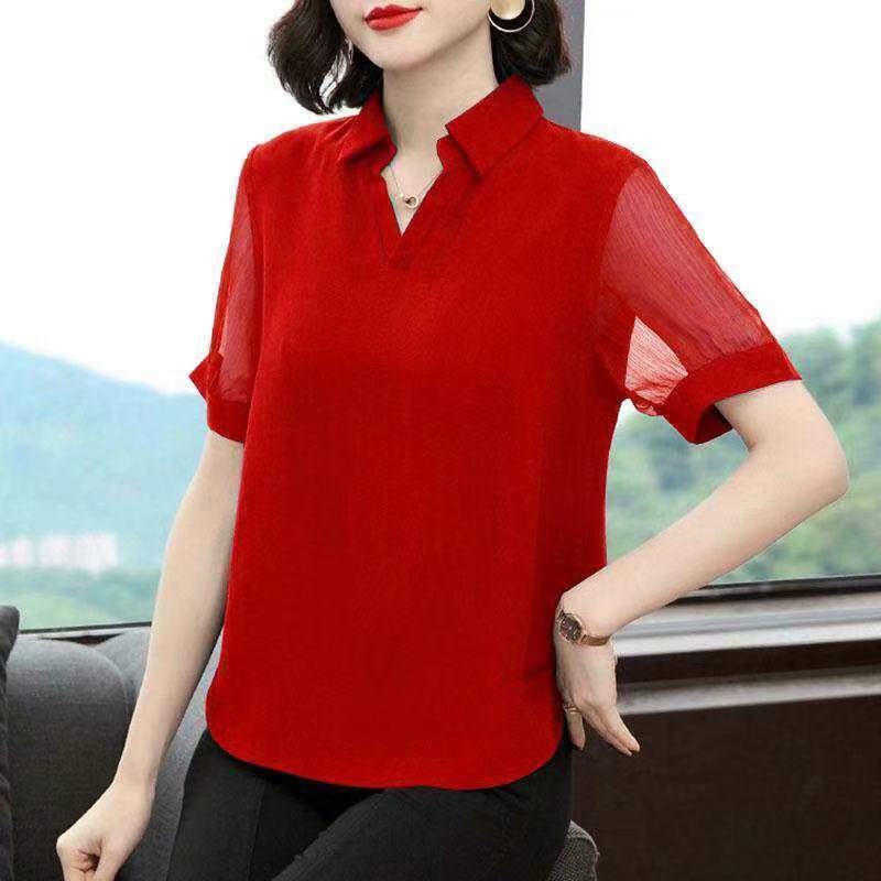 Áo kiểu tay dài cổ chữ V dáng rộng thời trang mùa thu cho phụ nữ trung niên